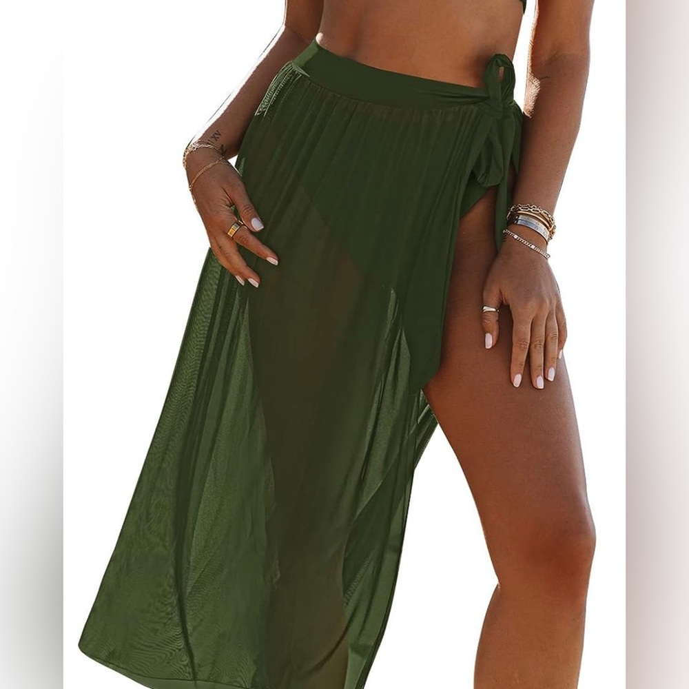 NWOT Mesh Army Green Beach Cover Up Skirt